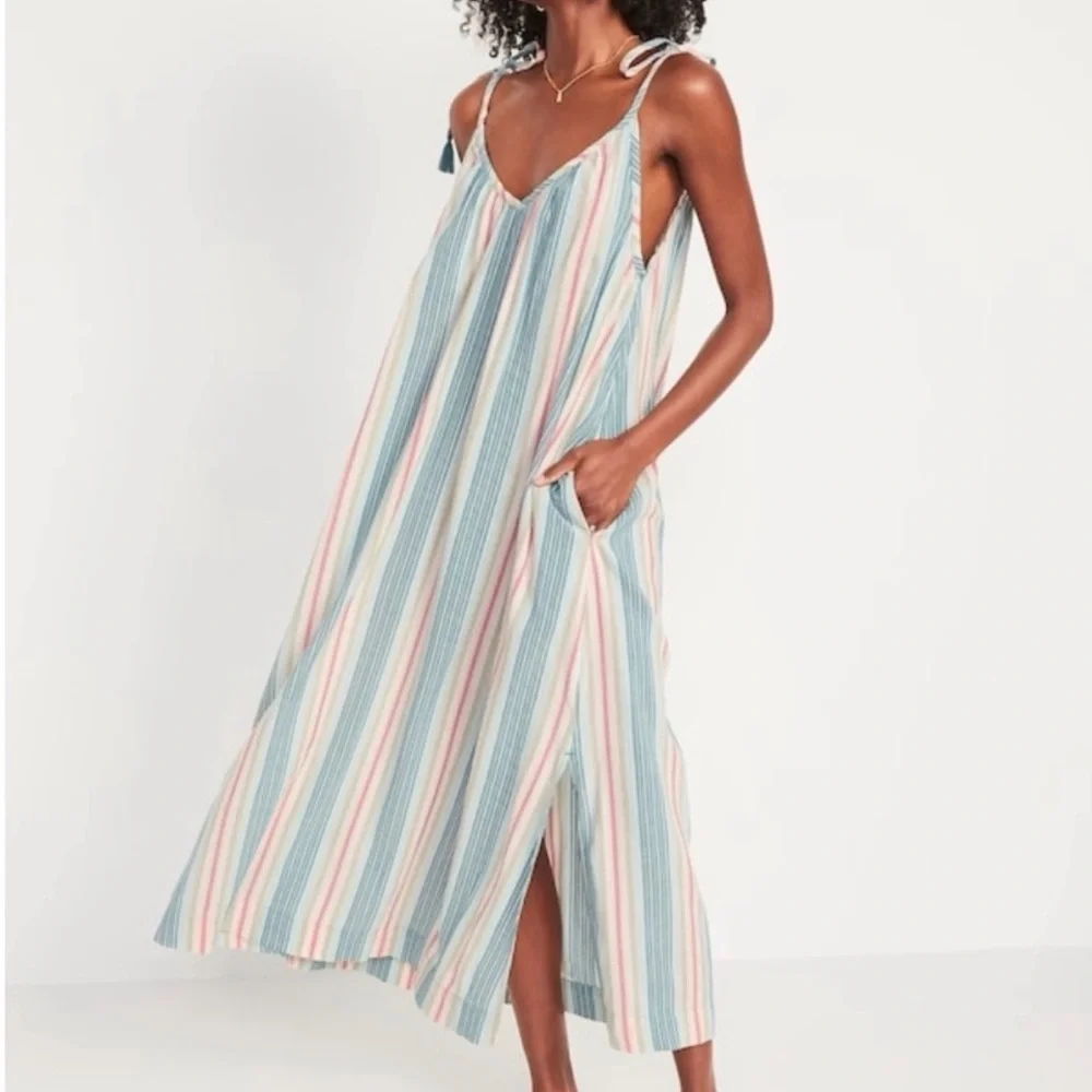 Old Navy Striped Maxi Swing Spring Summer Wedding Dress Tie Beach L